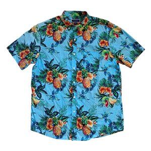 Club Room Hawaiian Short Sleeve Shirt Floral Pineapple Button Front Size L